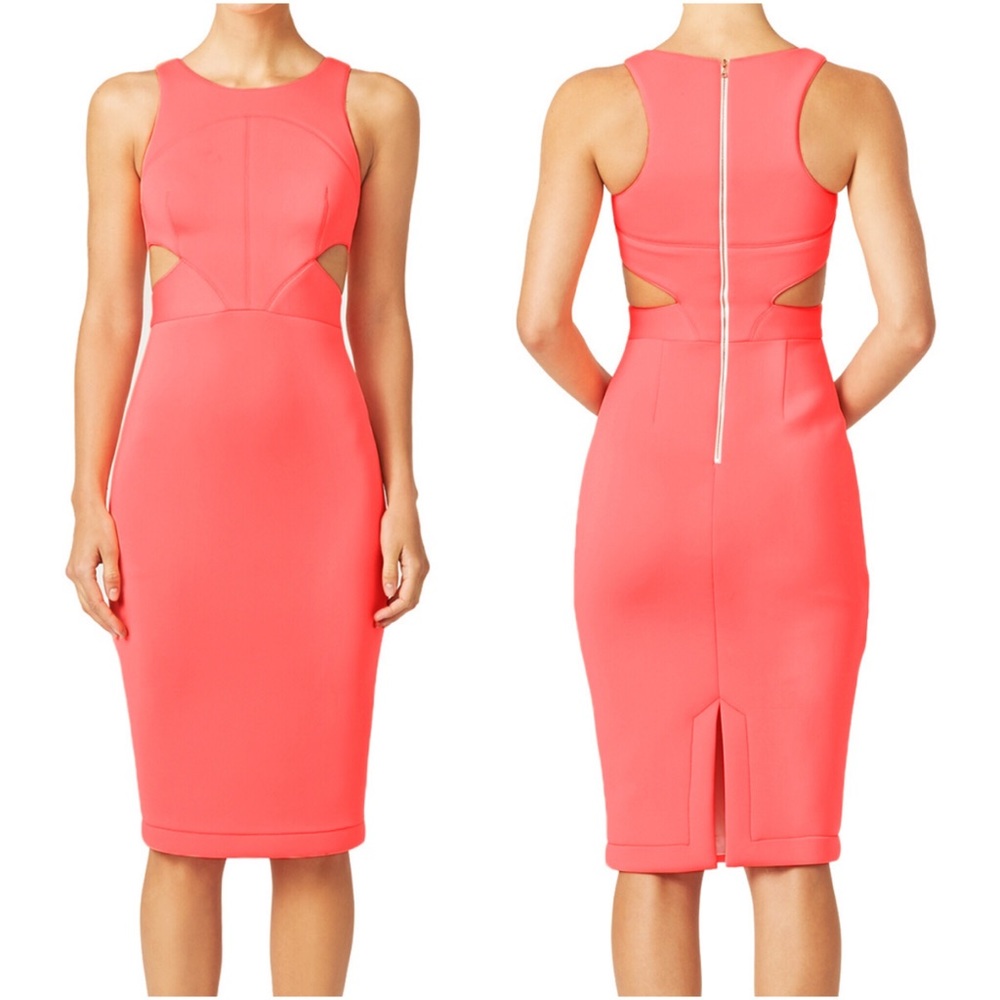 Hunter Bell Neon Coral Porter Neoprene Midi Dress